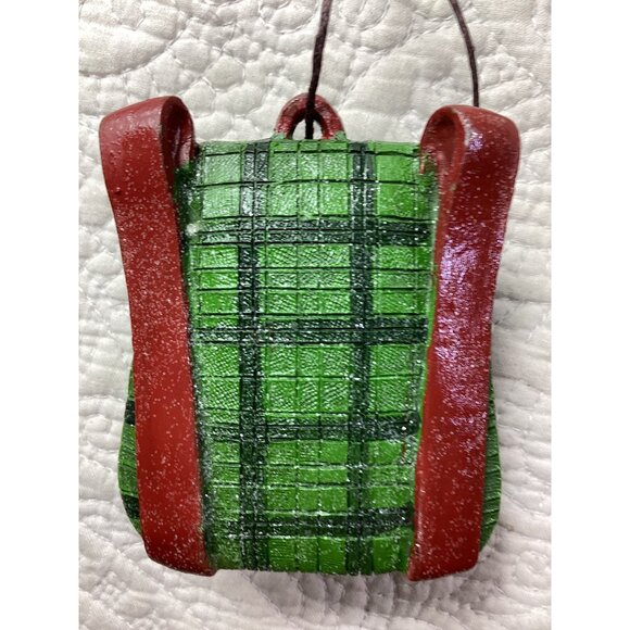 Giftcraft Green Plaid Mini Backpack & Vest Christmas Tree Ornament Set *NWT - Picture 3 of 5